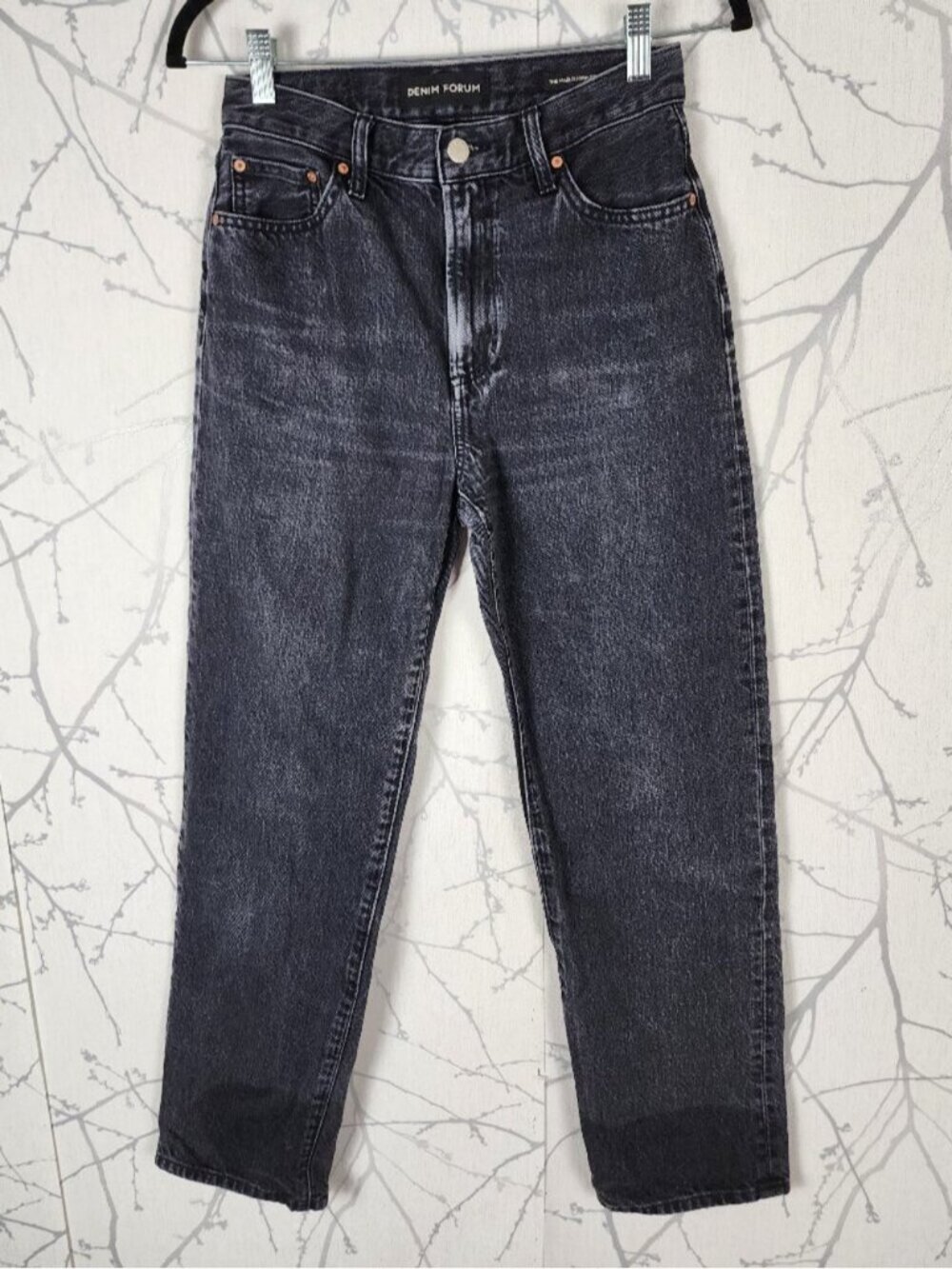 Denim Forum Black Wash Rigid Denim Marlo High Rise Loose Jeans
